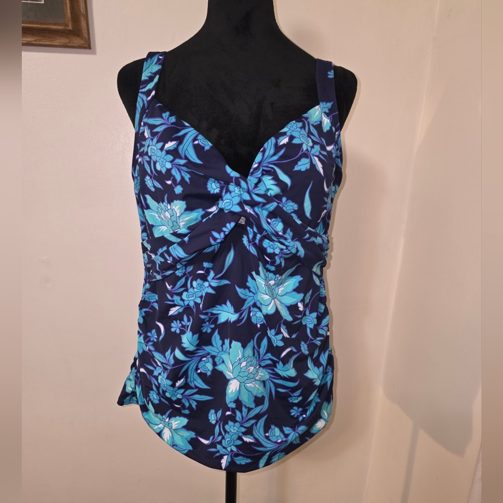 Lands' End Navy Floral Twist-Front Tankini